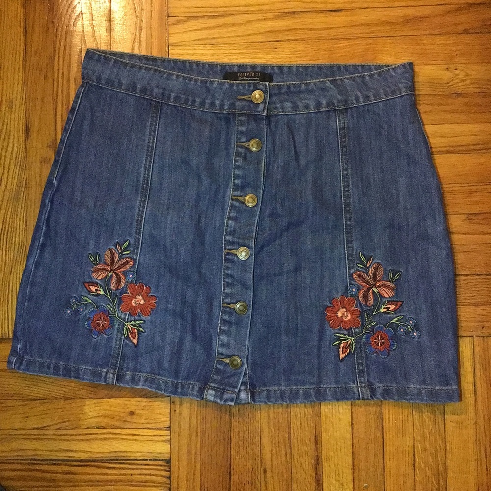 Floral Denim Skirt
